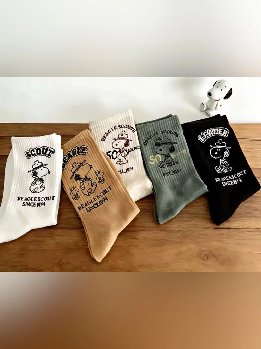NWT Snoopy Beagle Scout 50 Years Crew Socks Bundle 5 Pairs